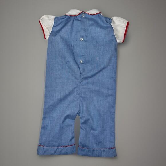 VTG 70s Baby Outfit Red White Blue - Rickrack Trim Retro Rockabilly -Aprox 3-9M - Picture 5 of 7